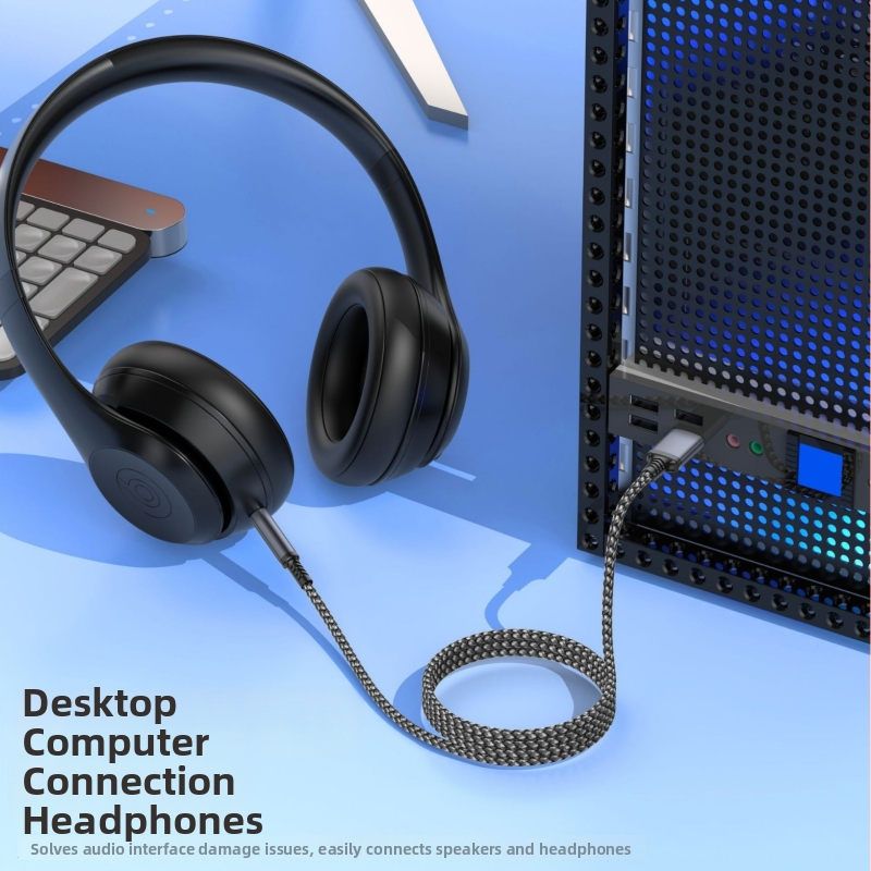 USB 3,5 mm audio kábel - zlaté kontakty, opletený meďný kábel, pre počítačové periférie