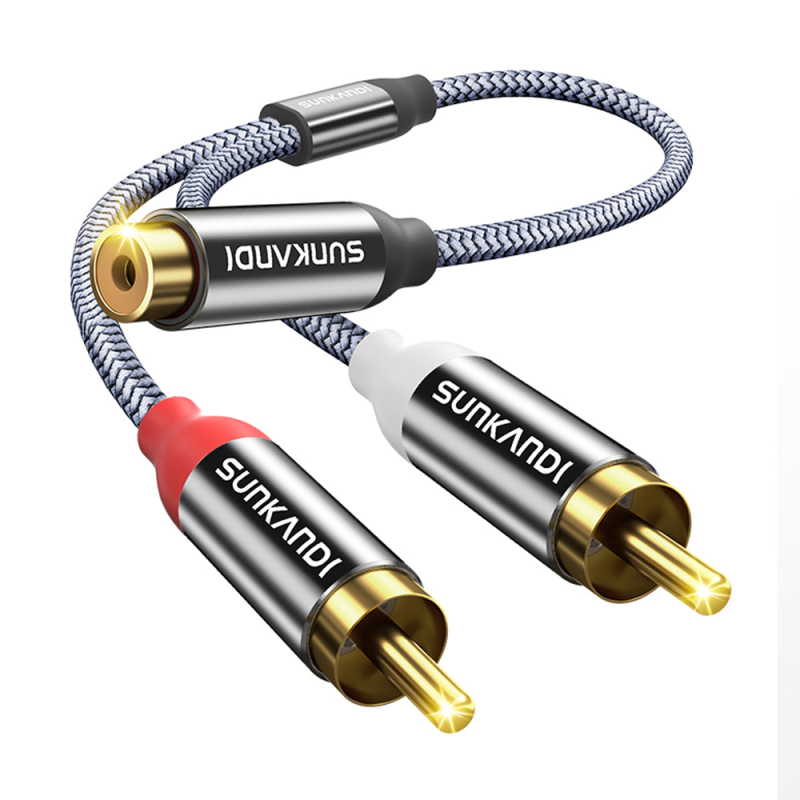 Sunkandi Av107 аудио кабел, коаксиален, женски към 2× RCA, златно покритие на конекторите, мед безкислородни проводници