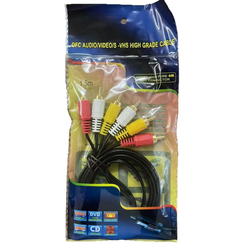 AV kabel sa šestero glavom Lotus, 3 na 3 audio-video kabel, zlatni konektori, jezgro od čelika s bakrenom prevlakom, PVC ovojak, za set-top box i DVD