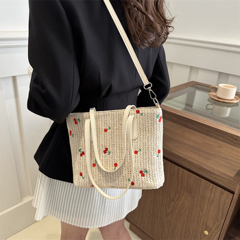 Geantă de femei tip găleată, împletită — închidere cu fermoar, căptușeală moale poliester-pamuc, formă găleată, buzunar interior cu fermoar