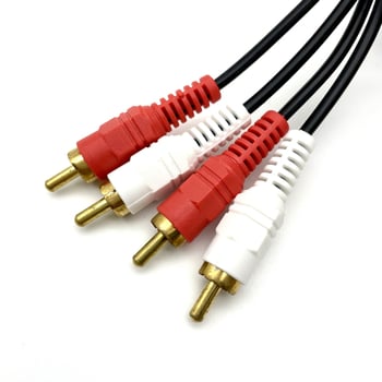 AV kábel 2x RCA na 2x RCA, zlatá povrchová úprava, jadro z meďou potiahnutou oceľou, meďový vodič, pre televízor a zvuk