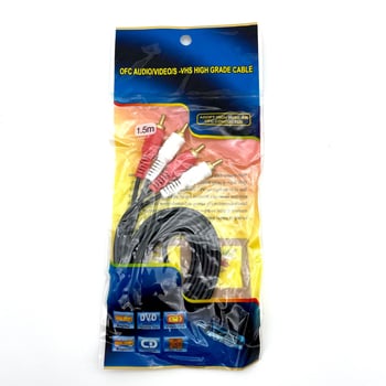 AV kábel 2x RCA na 2x RCA, zlatá povrchová úprava, jadro z meďou potiahnutou oceľou, meďový vodič, pre televízor a zvuk