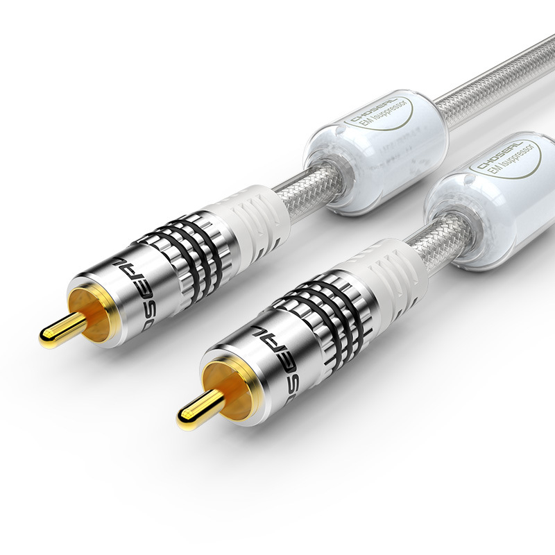 Cablu audio coaxial RCA pentru TV - QS6771, contacte placate cu aur, miez din cupru pur, conductor din cupru, inel magnetic activ