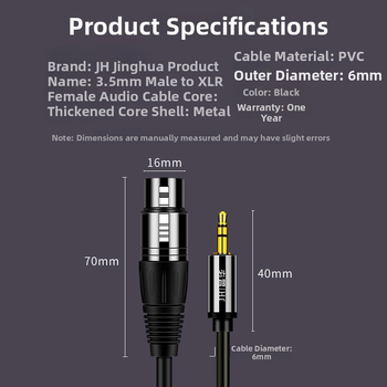 Audio kábel 3,5 mm na XLR s pozlátenými konektormi, OFC vodiče, RoHS certifikovaný, model A157E, pre počítačový mikser