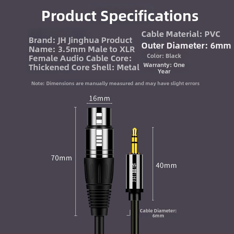 Audio kábel 3,5 mm na XLR s pozlátenými konektormi, OFC vodiče, RoHS certifikovaný, model A157E, pre počítačový mikser