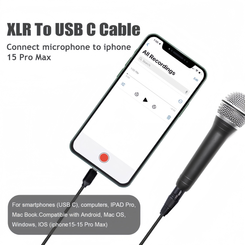 Cablu audio Type-C către XLR dublu, masculin, în formă de Y, pentru canale stângi și drepte - cu cupru OFC, conectori placati cu aur, cip HIFI 384kHz/32bit
