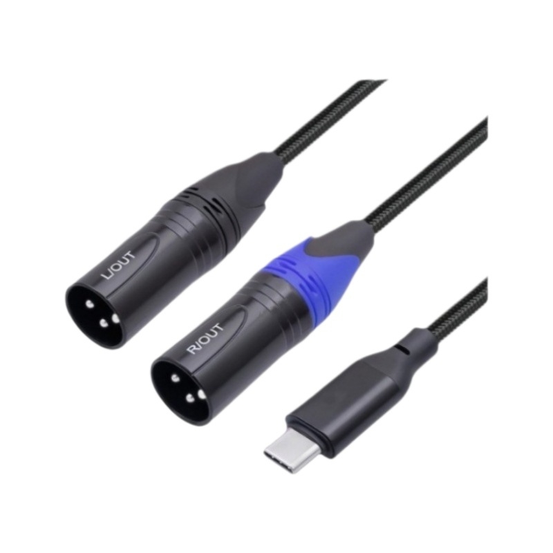 Cablu audio Type-C către XLR dublu, masculin, în formă de Y, pentru canale stângi și drepte - cu cupru OFC, conectori placati cu aur, cip HIFI 384kHz/32bit