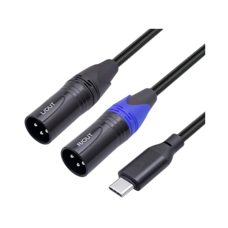 Cablu audio Type-C către XLR dublu, masculin, în formă de Y, pentru canale stângi și drepte - cu cupru OFC, conectori placati cu aur, cip HIFI 384kHz/32bit