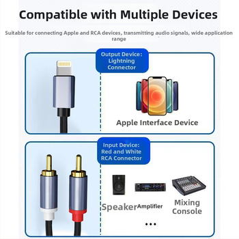 Apple na dvojitý RCA audiokábel, zlaté konektory, meďový jadrový vodič, holé meď, hmotnosť 30 g