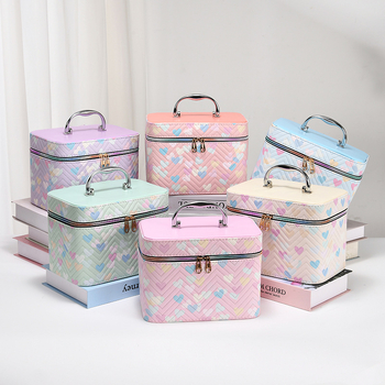 Make-up torbica od PU kože, s prugastim uzorkom, s ogledalom, vodootporna, velikog kapaciteta
