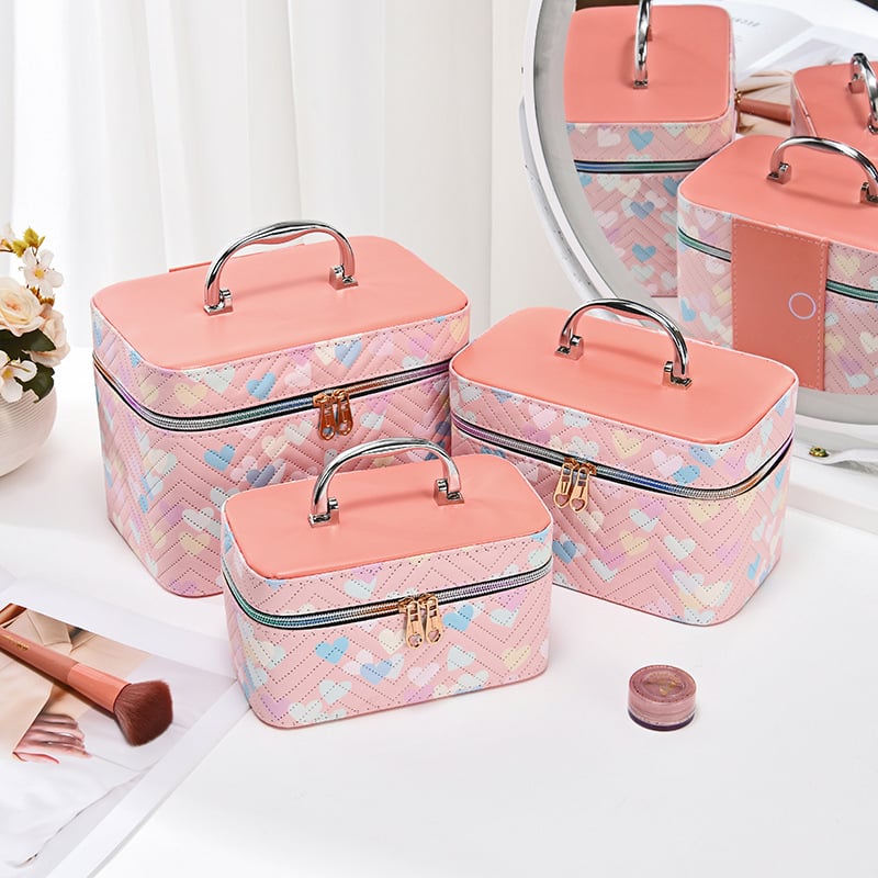 Make-up torbica od PU kože, s prugastim uzorkom, s ogledalom, vodootporna, velikog kapaciteta