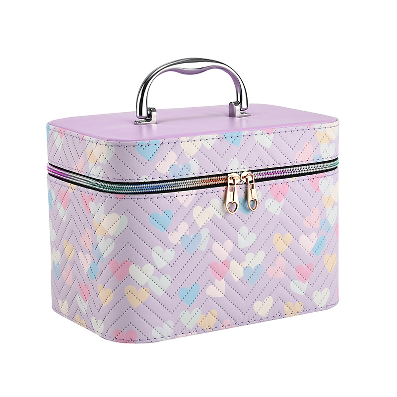 Make-up torbica od PU kože, s prugastim uzorkom, s ogledalom, vodootporna, velikog kapaciteta