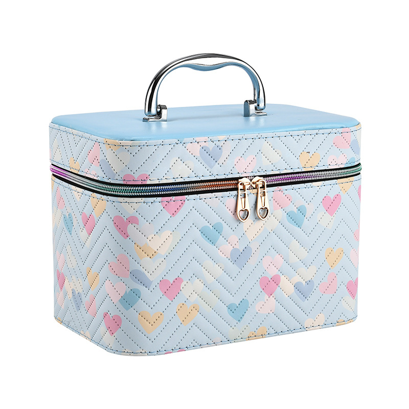 Make-up torbica od PU kože, s prugastim uzorkom, s ogledalom, vodootporna, velikog kapaciteta