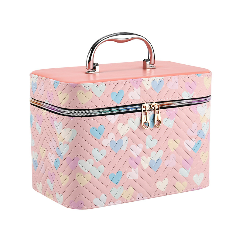 Make-up torbica od PU kože, s prugastim uzorkom, s ogledalom, vodootporna, velikog kapaciteta