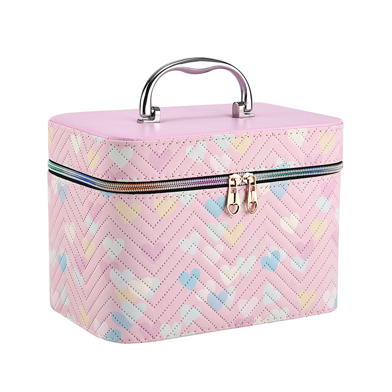 Make-up torbica od PU kože, s prugastim uzorkom, s ogledalom, vodootporna, velikog kapaciteta