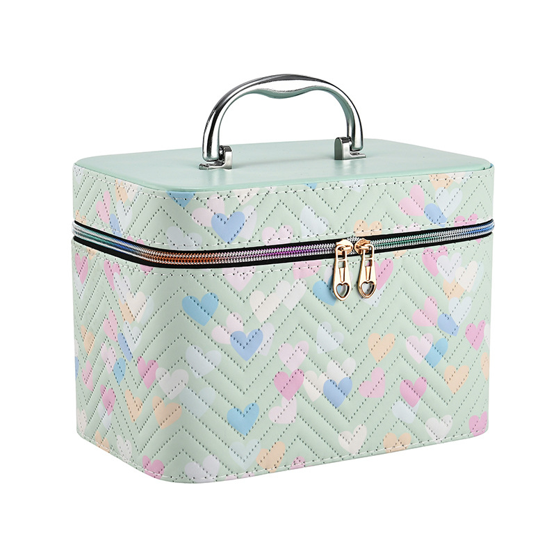 Make-up torbica od PU kože, s prugastim uzorkom, s ogledalom, vodootporna, velikog kapaciteta
