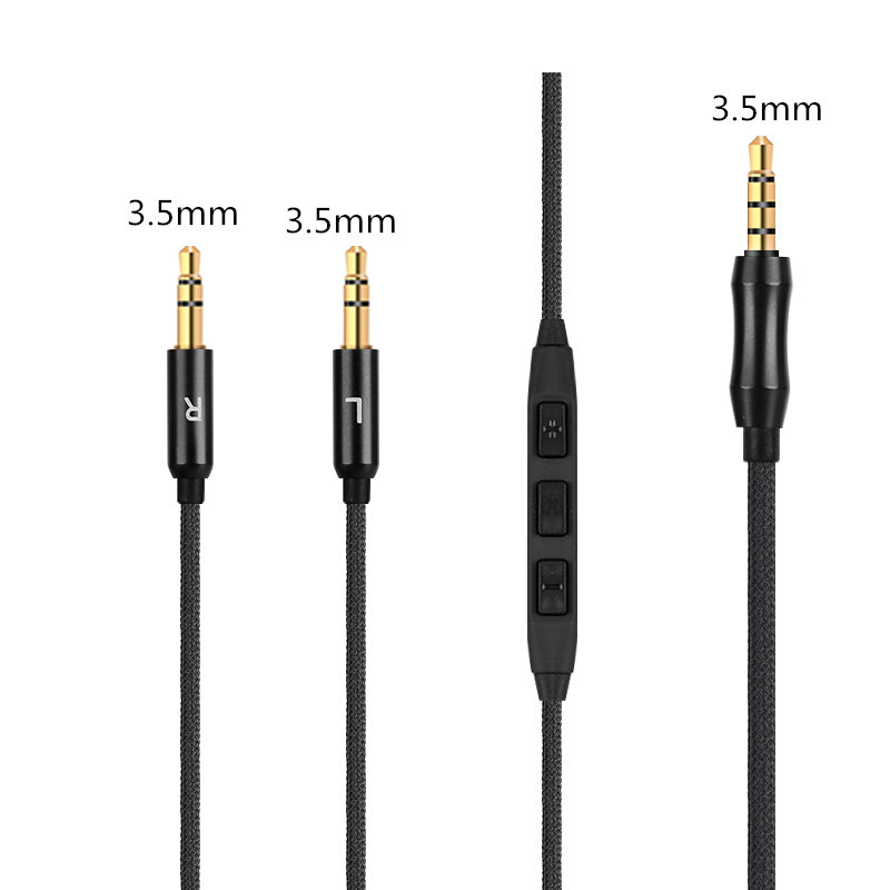 Cablu audio Koceta, 3,5 mm la 2×3,5 mm, cablu din nylon împletit, nucleu din cupru pur, conductoare din cupru fără oxigen, control de volum microfon