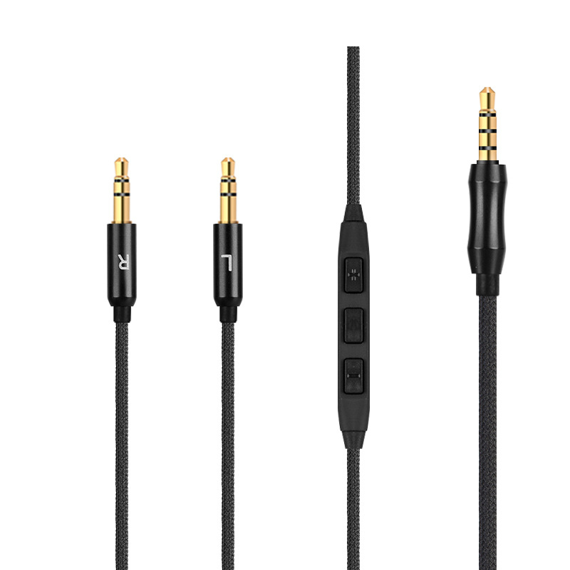 Cablu audio Koceta, 3,5 mm la 2×3,5 mm, cablu din nylon împletit, nucleu din cupru pur, conductoare din cupru fără oxigen, control de volum microfon