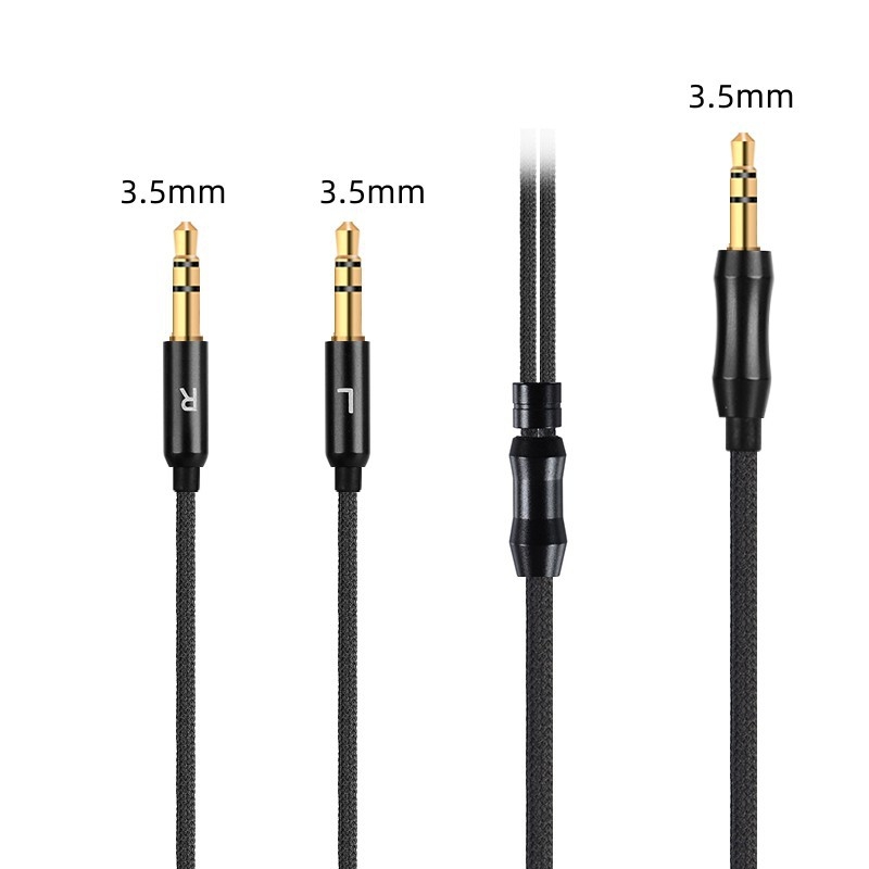 Cablu audio Koceta, 3,5 mm la 2×3,5 mm, cablu din nylon împletit, nucleu din cupru pur, conductoare din cupru fără oxigen, control de volum microfon
