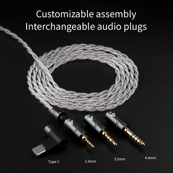 QKZ Q7MAX kabel za slušalice za igrice — 2.5/3.5/4.4 mm i Type-C, zamjenjivi 2-pin kabel, srebrno obloženi bakreni vodnik, OFC