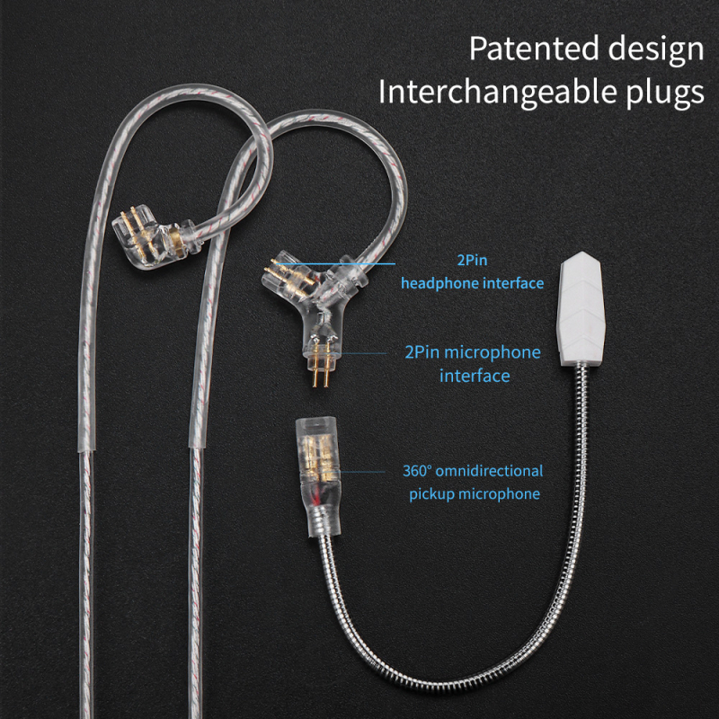 QKZ Q7MAX kabel za slušalice za igrice — 2.5/3.5/4.4 mm i Type-C, zamjenjivi 2-pin kabel, srebrno obloženi bakreni vodnik, OFC