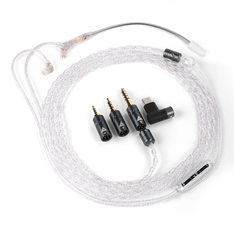 QKZ Q7MAX kabel za slušalice za igrice — 2.5/3.5/4.4 mm i Type-C, zamjenjivi 2-pin kabel, srebrno obloženi bakreni vodnik, OFC