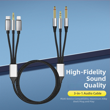 Type-C audio kabelis 3 vienā, adapters 3.5 mm uz 6.35 mm, zelta pārklājums, vara kodols, 40 g