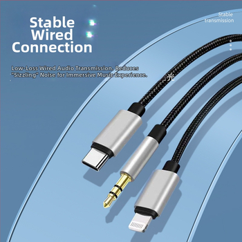 Type-C audio kabelis 3 vienā, adapters 3.5 mm uz 6.35 mm, zelta pārklājums, vara kodols, 40 g