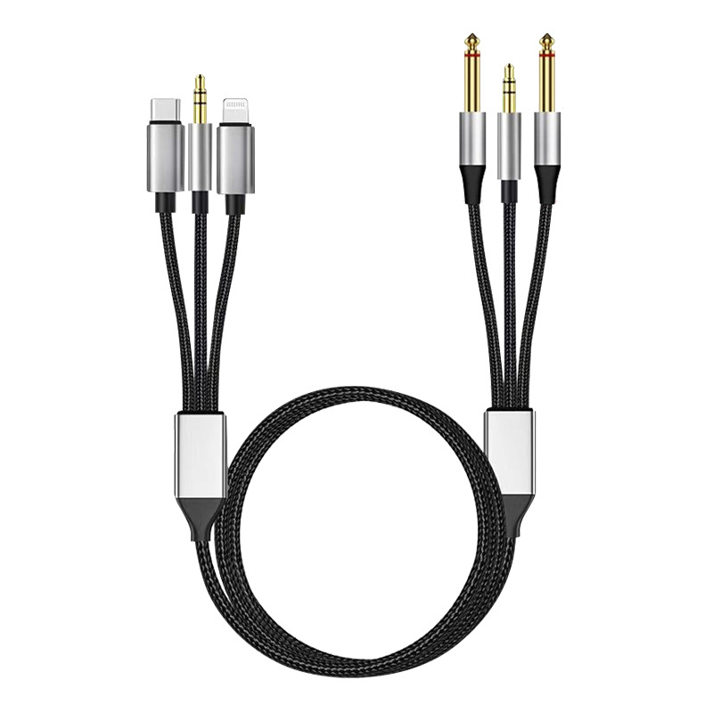 Type-C audio kabelis 3 vienā, adapters 3.5 mm uz 6.35 mm, zelta pārklājums, vara kodols, 40 g
