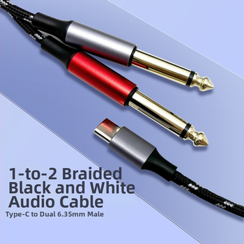 Zlaté plátované audio kábel: 1 na 2 TC, dvojité 6,35 mm mužské, 2 póly