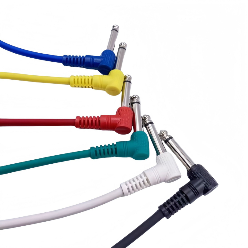 Kytarový nástrojový kábel s ohybom, 90° konektor, jadro z čistého meďového vodiča, vodič bez oxidu meďného, niklované konektory, model 07-01