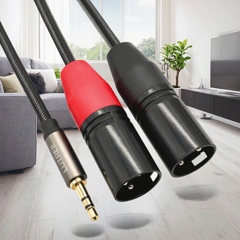 3,5 mm-es audió kábel dupla XLR férfi csatlakozóval, aranyozott, tin-öntött réz mag, oxigéntől mentes vezetők