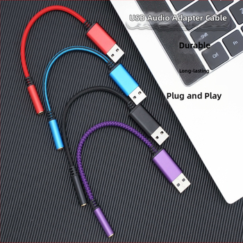 USB na 3,5 mm audio kábel pre PC, pletený adaptér kábel, niklované konektory, čisté meďové jadro