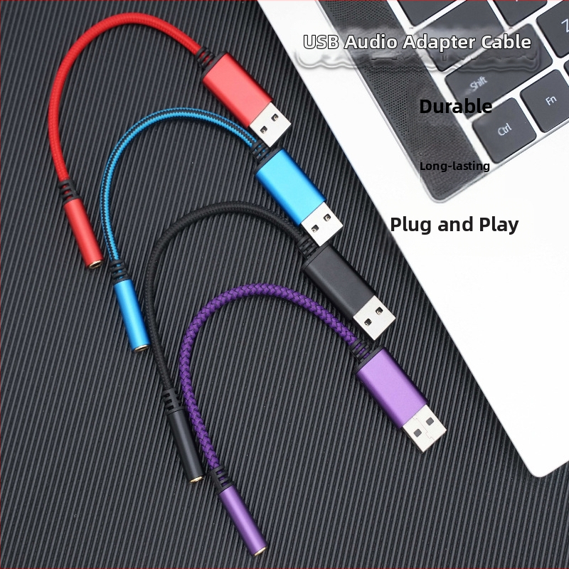 USB na 3,5 mm audio kábel pre PC, pletený adaptér kábel, niklované konektory, čisté meďové jadro