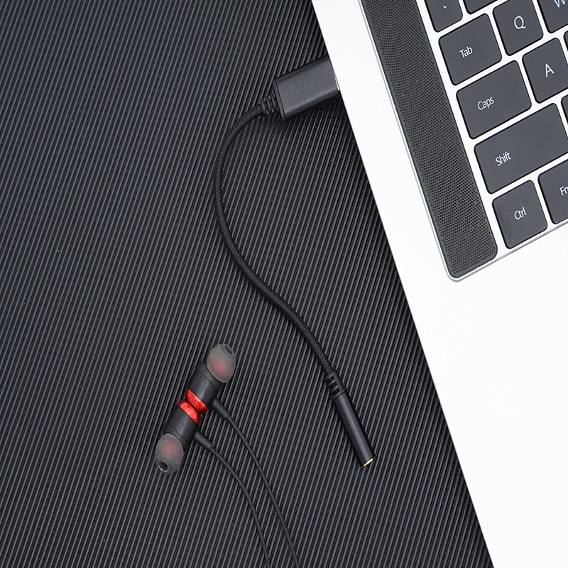 USB na 3,5 mm audio kábel pre PC, pletený adaptér kábel, niklované konektory, čisté meďové jadro