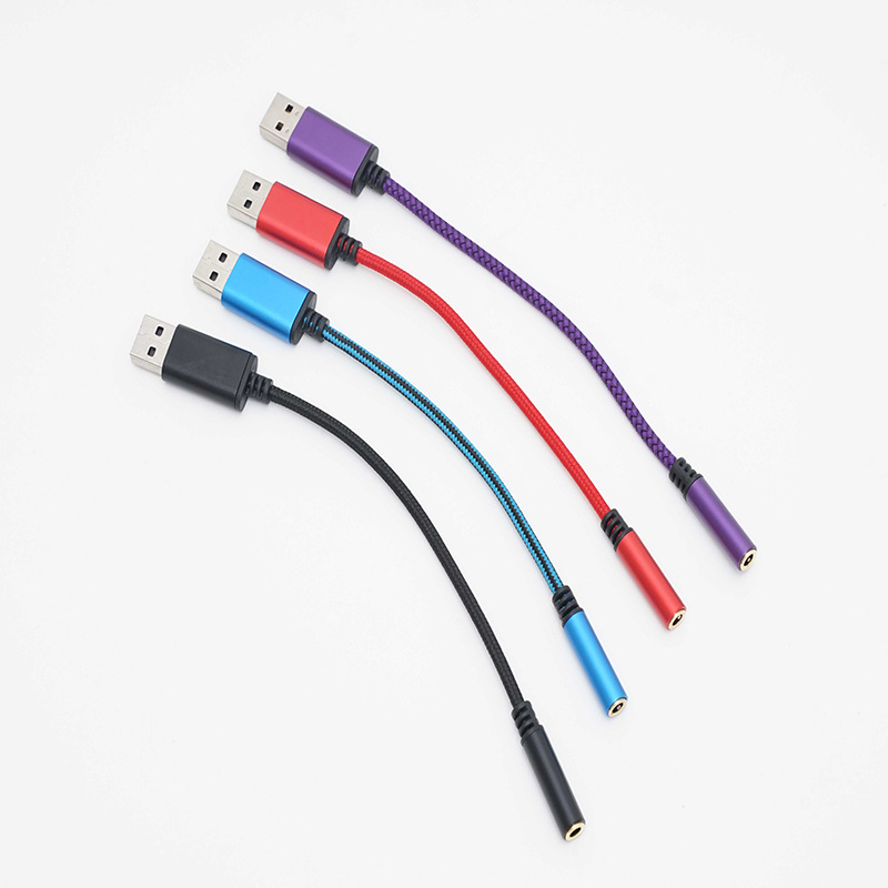 USB na 3,5 mm audio kábel pre PC, pletený adaptér kábel, niklované konektory, čisté meďové jadro