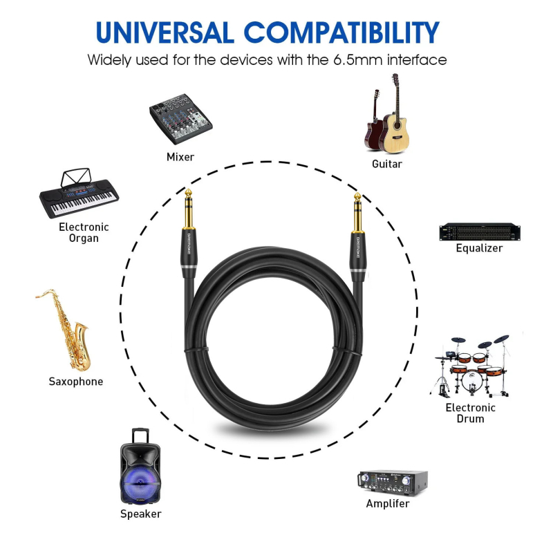 DREMAKE 6,35 мм TRS аудио кабел; тройно ядро; двойно екраниран; златно покритие на контактите; OFC проводник