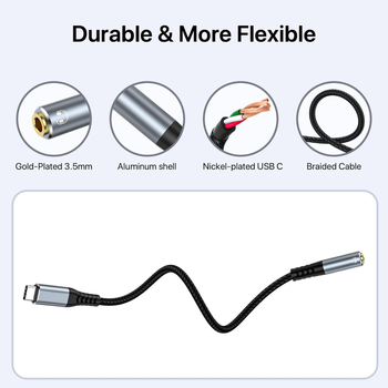 Type-C 3,5 mm női audió hosszabbító kábel, nikkelezett csatlakozók, tiszta rézmag, oxigénmentes réz vezető, RoHS tanúsított, Modell Ntpc