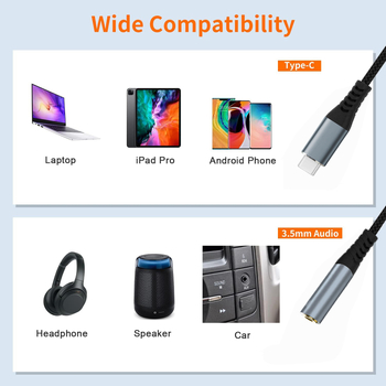 Type-C 3,5 mm női audió hosszabbító kábel, nikkelezett csatlakozók, tiszta rézmag, oxigénmentes réz vezető, RoHS tanúsított, Modell Ntpc