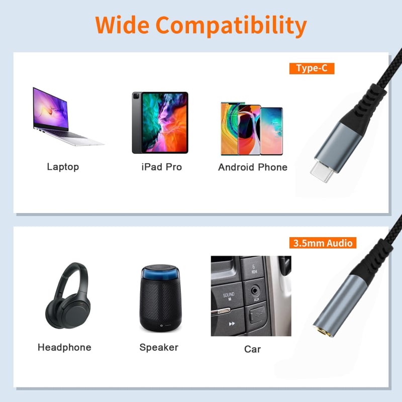 Type-C 3,5 mm női audió hosszabbító kábel, nikkelezett csatlakozók, tiszta rézmag, oxigénmentes réz vezető, RoHS tanúsított, Modell Ntpc