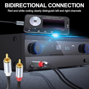 Cablu audio 3-în-1 către 2 RCA cu intrări Type-C, Apple Lightning și 3,5 mm, 2× RCA ieșiri, conductoare din cupru fără oxigen, cupru placat cu staniu, ROHS