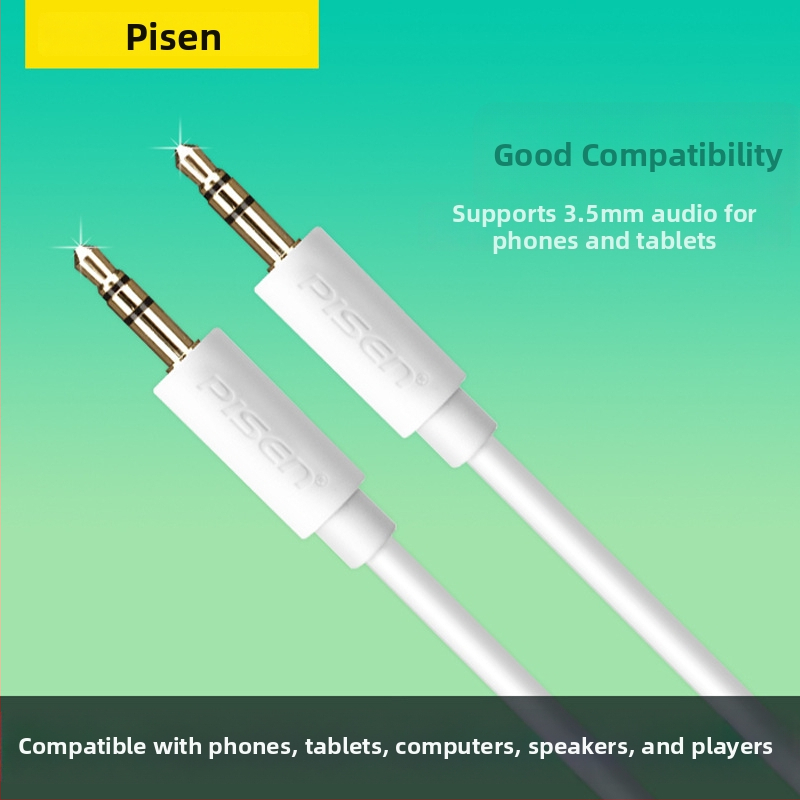 Pisen AUX auto audio kábel 3,5 mm – muž‑muž, pozlátené konektory, OFC meďové vodiče, 3,5 mm stereo