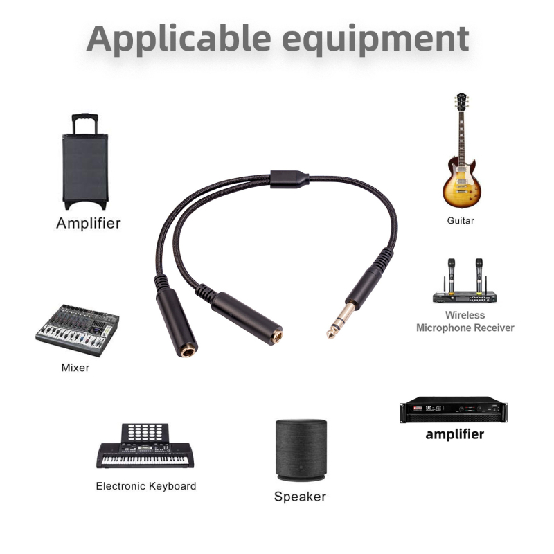 Аудио адаптер кабел: мъжки TRS 6,35 мм към две женски TRS 6,35 мм, медна сърцевина, златно покритие, REXLIS 3718