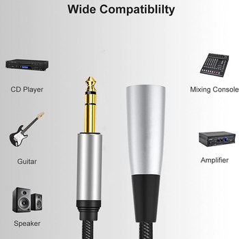 Cablu audio pentru microfon cu trei conductori, 6,35 mm la XLR masculin – miez din cupru, placare nichel, cupru fără oxigen, pentru microfoane și mixere