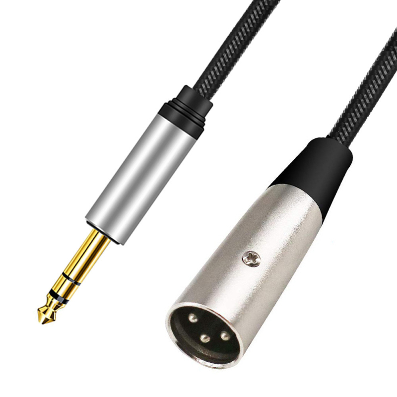 Cablu audio pentru microfon cu trei conductori, 6,35 mm la XLR masculin – miez din cupru, placare nichel, cupru fără oxigen, pentru microfoane și mixere