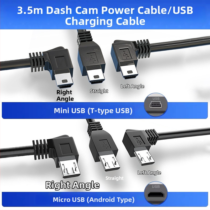 Auto DVR barošanas kabelis USB uz Mini Android Type-C uzlādes kabelis, 3,5 m garums