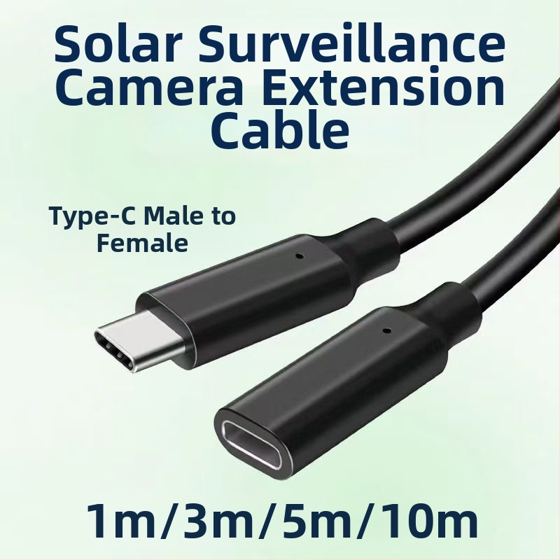 Type-C vīriešu–sieviešu paplašināšanas kabelis saules monitorēšanai, garumi 1 m/3 m/5 m/10 m, barošanas kabelis