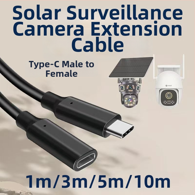 Type-C vīriešu–sieviešu paplašināšanas kabelis saules monitorēšanai, garumi 1 m/3 m/5 m/10 m, barošanas kabelis