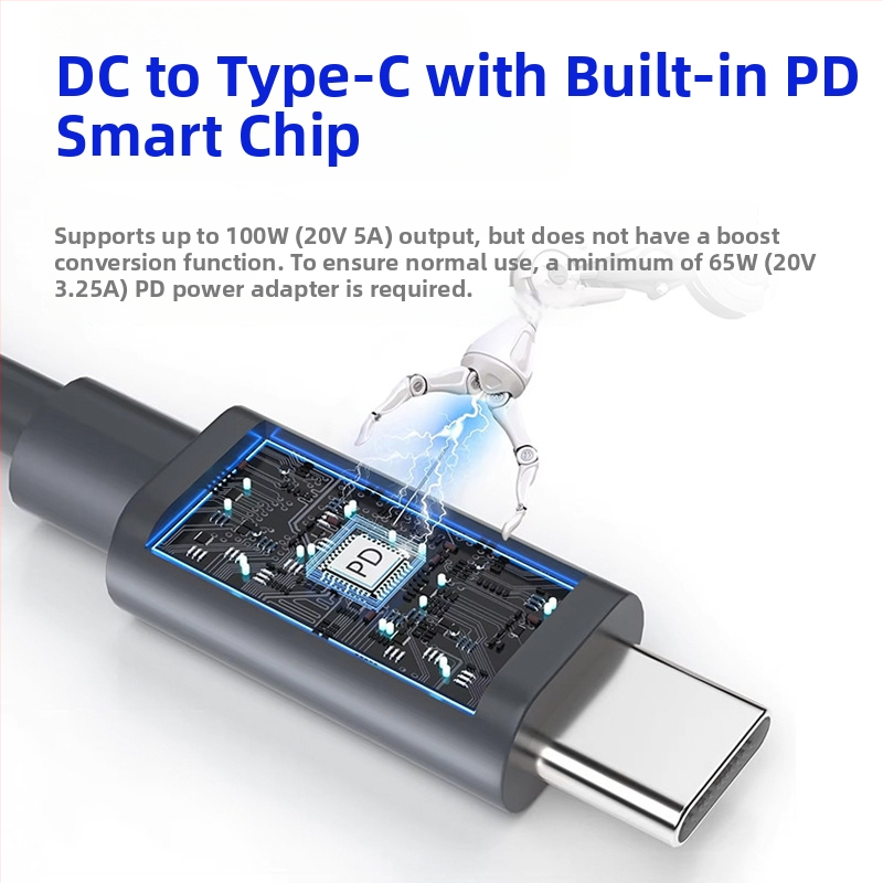 Type-C uz DC5521 sievišķais PD paplašināšanas kabelis, augsta jauda, garums 0,5–30 m