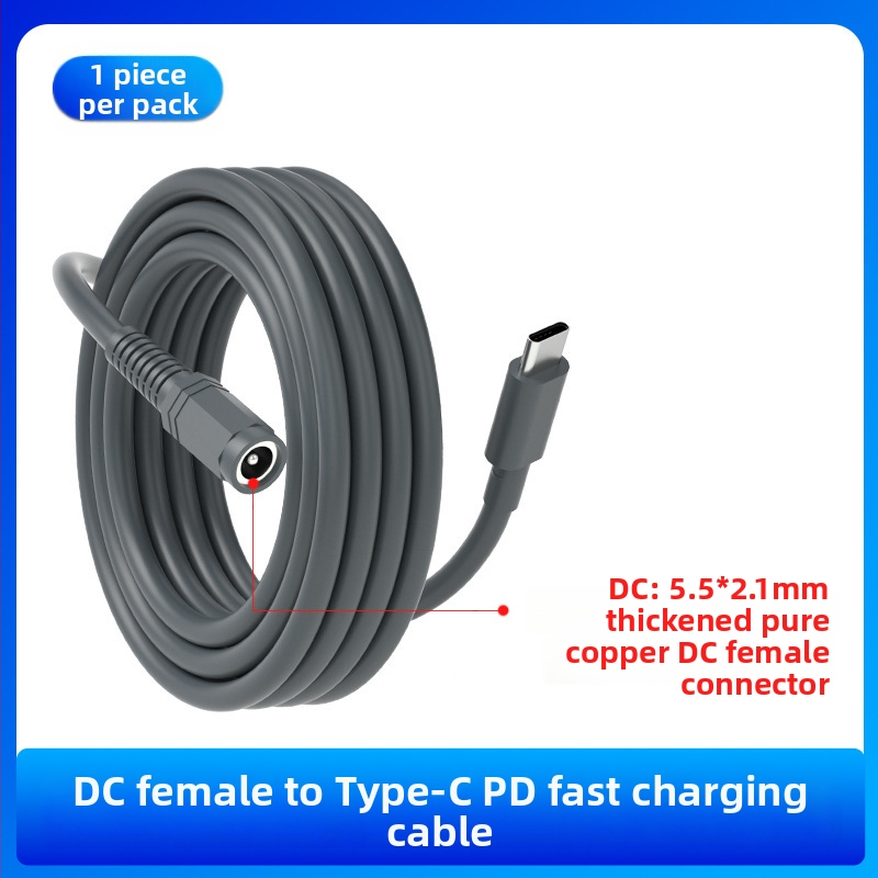 Type-C uz DC5521 sievišķais PD paplašināšanas kabelis, augsta jauda, garums 0,5–30 m